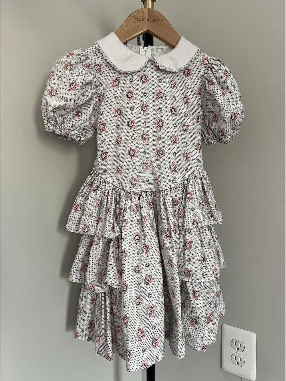 Vintage Polly Flinders Floral Peter Pan Collar Dress - Made in USA, 100% Cotton
